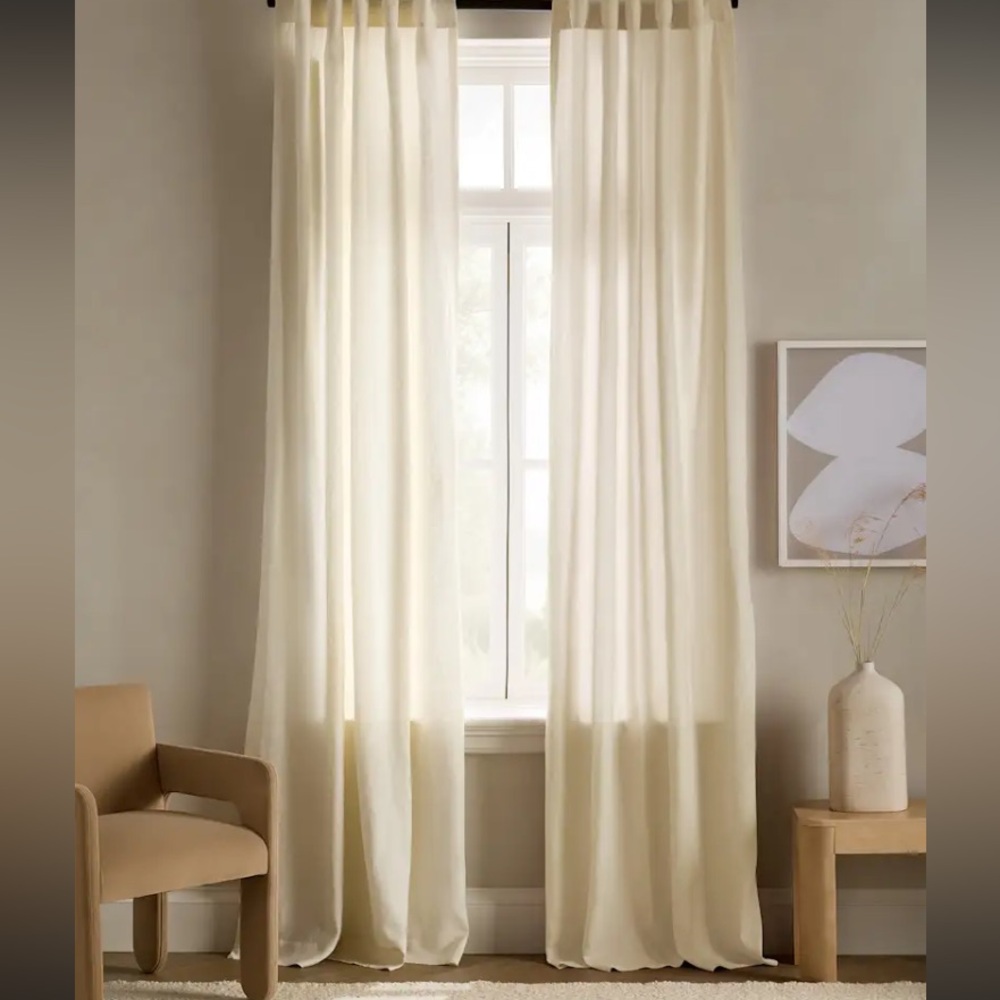 Quince 96x96 Ivory Linen Light filtering Cream Curtain Panel Retails $144